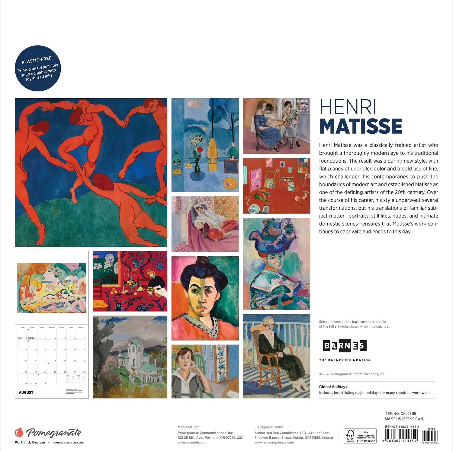 Pomegranate Henri Matisse 2027 vægkalender kunst