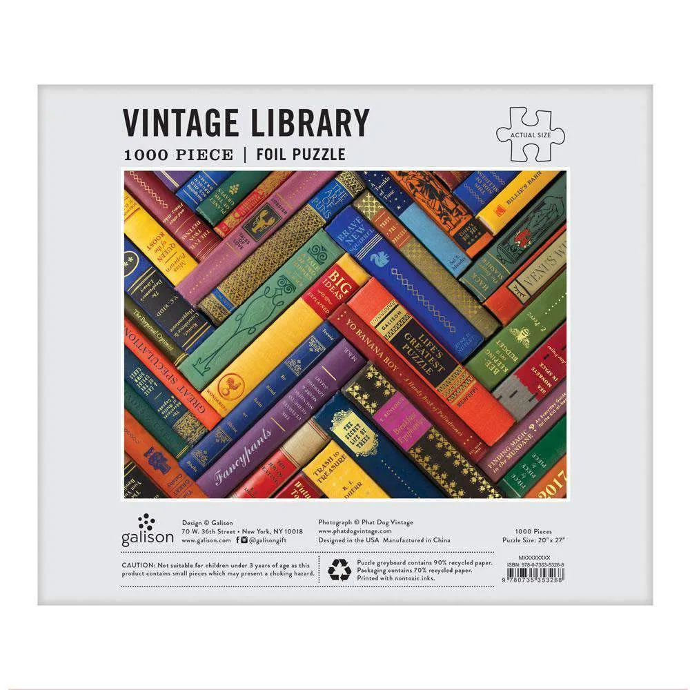 Galison Phat Dog Vintage Library 1000 puslespil guld folie