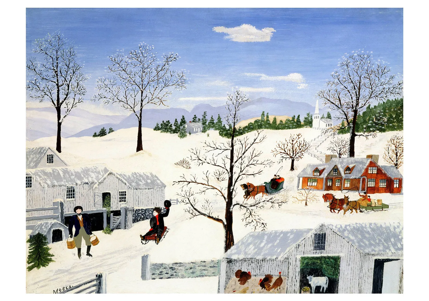 Pomegranate Grandma Moses julekort sæt julemotiv kort