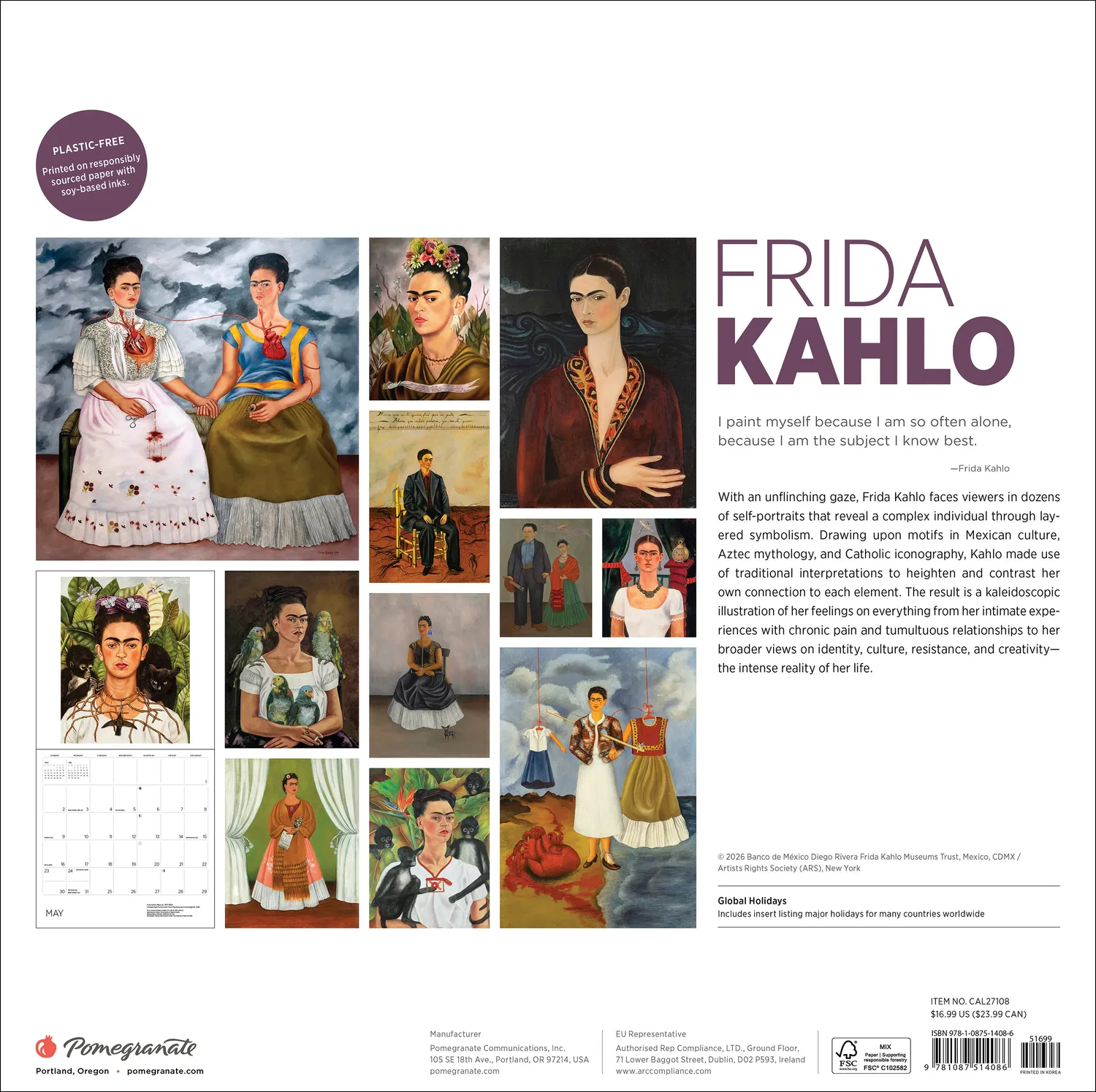 Pomegranate Frida Kahlo 2027 vægkalender kunst 12 måneder