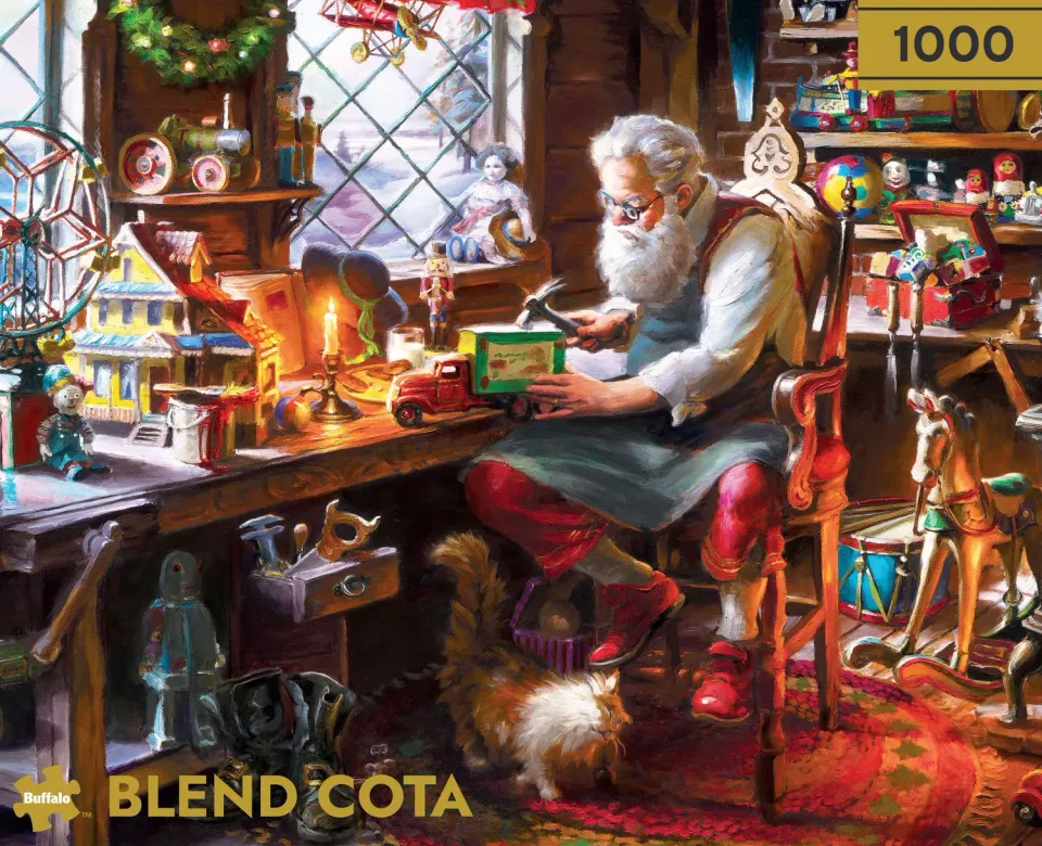 Buffalo Games Gold Santa in His Workshop puslespil 1000 brikker jul
