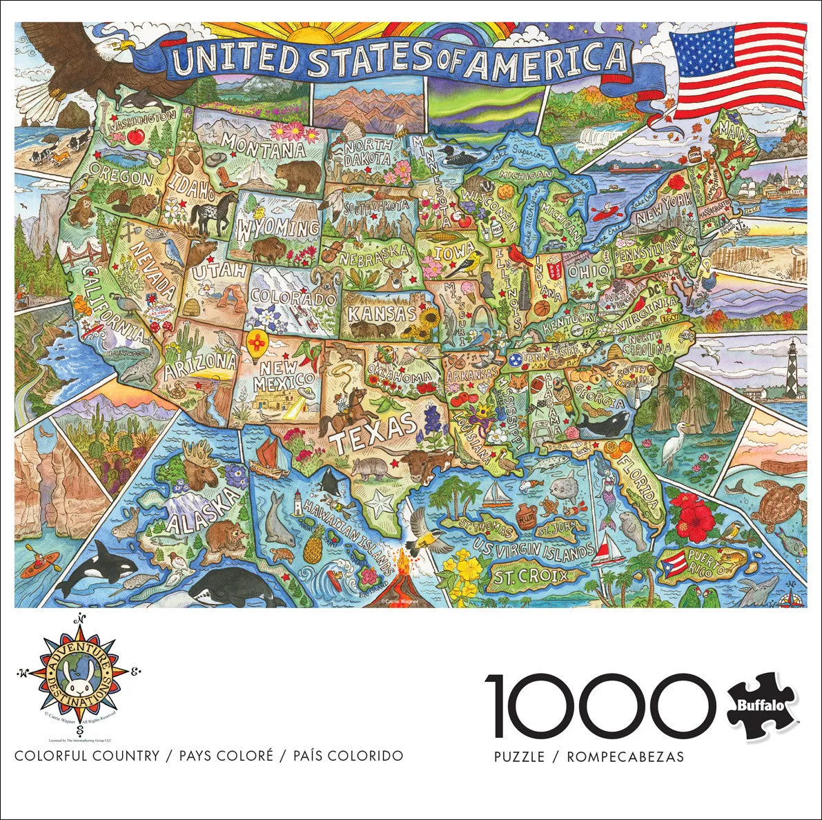Buffalo Games Colorful Country puslespil 1000 brikker USA-kort