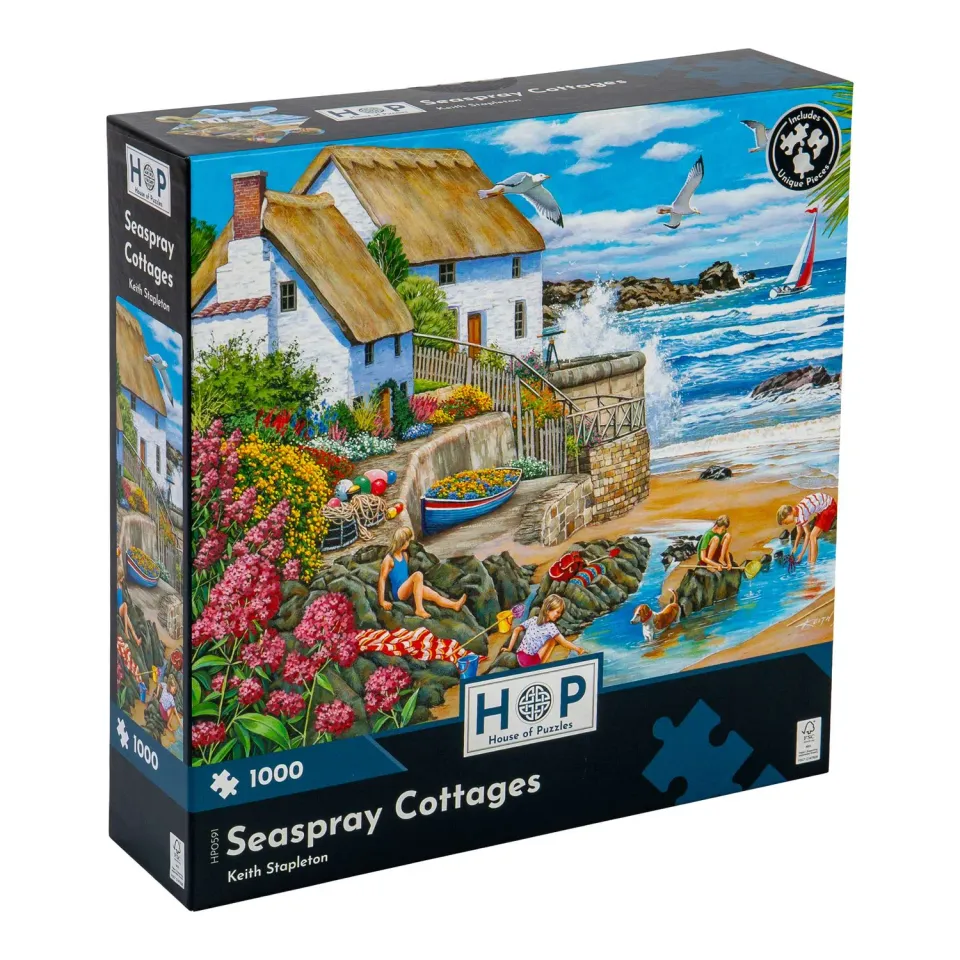 House of Puzzles Seaspray Cottages puslespil 1000 brikker kyst