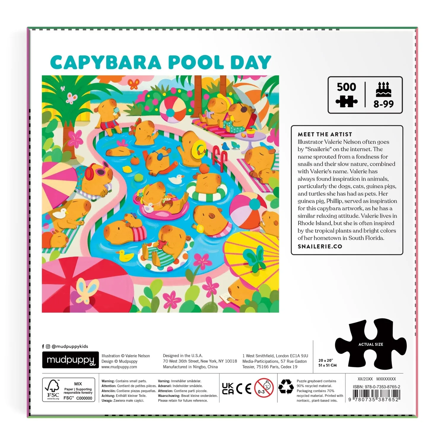 Good Puzzle Co. Valerie Nelson Capybara Pool Day puslespil 500 brikker