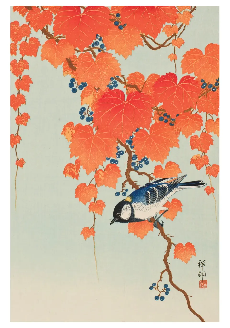 Pomegranate Ohara Koson Japanese Bunting kort enkelt