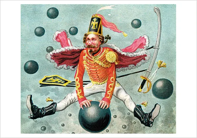Pomegranate Baron Munchausen Riding a Cannonball postkort humor