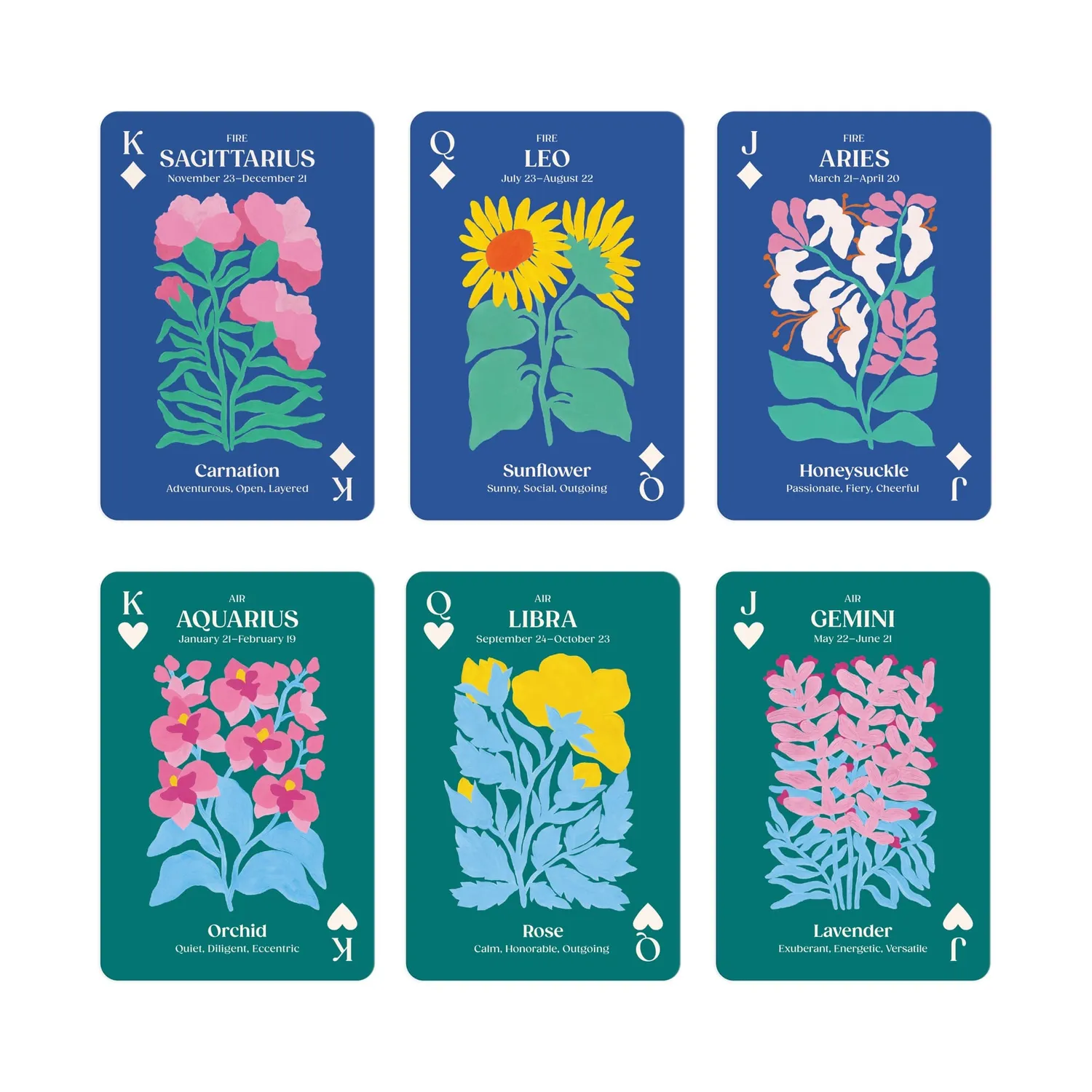 Galison Zodiac Flowers spillekort 2 sæt stjernetegn