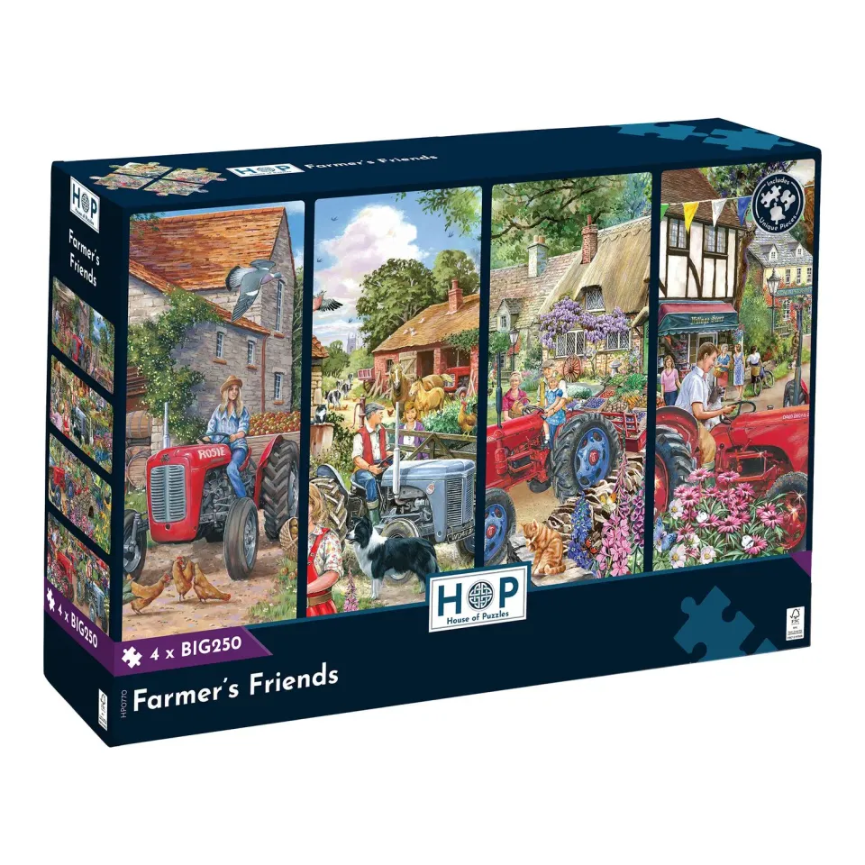 House of Puzzles BIG Farmer's Friends puslespil 4 x 250 brikker bondegård