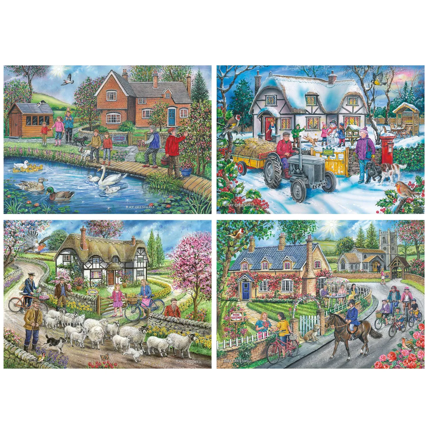 House of Puzzles Life in the Country 4 x 500 puslespil landsby