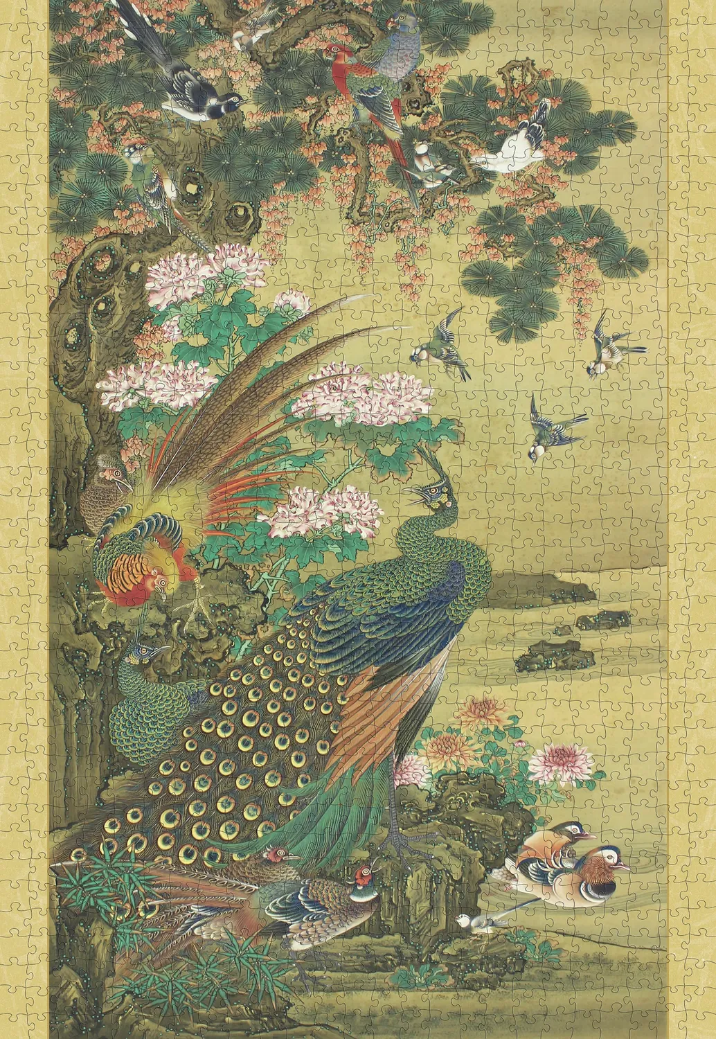 Pomegranate Birds Flowers Japanese Scroll puslespil 1000 brikker
