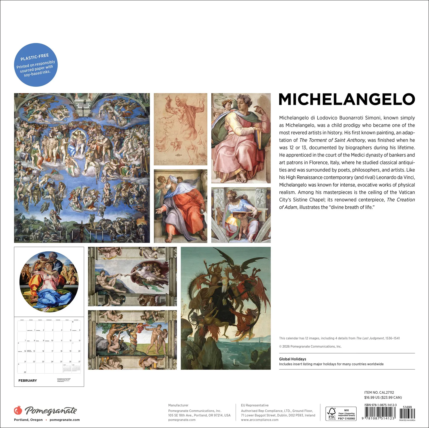 Pomegranate Michelangelo 2027 vægkalender klassisk kunst