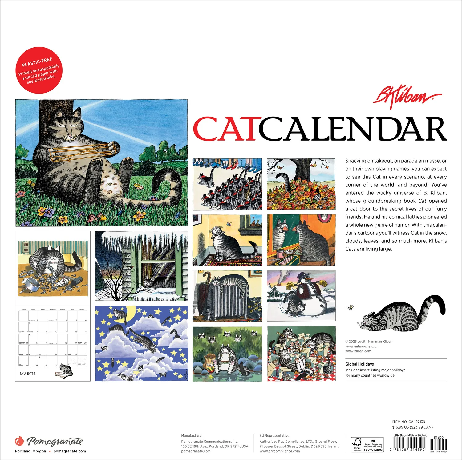 Pomegranate B. Kliban vægkalender 2027 kattehumor