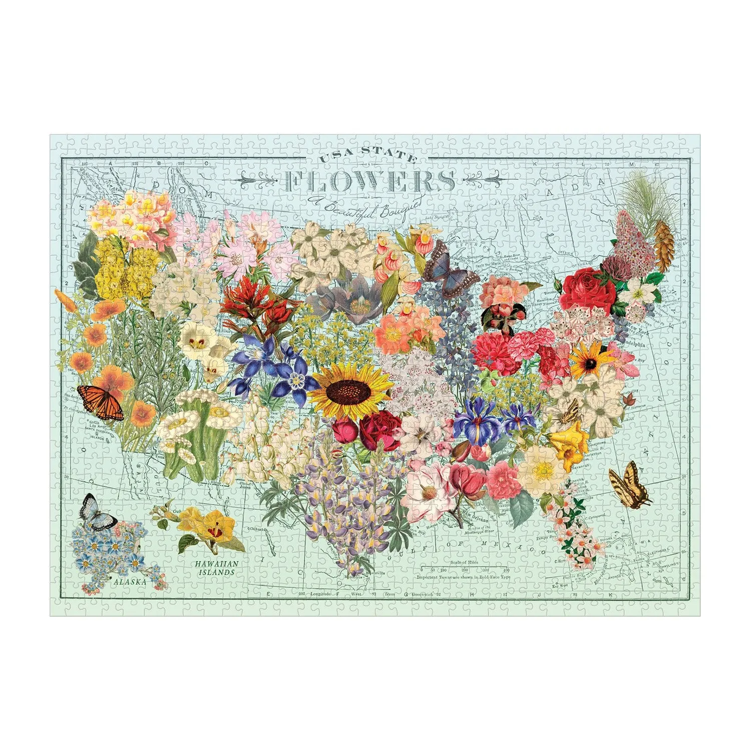 Galison Wendy Gold USA State Flowers puslespil 1000 brikker