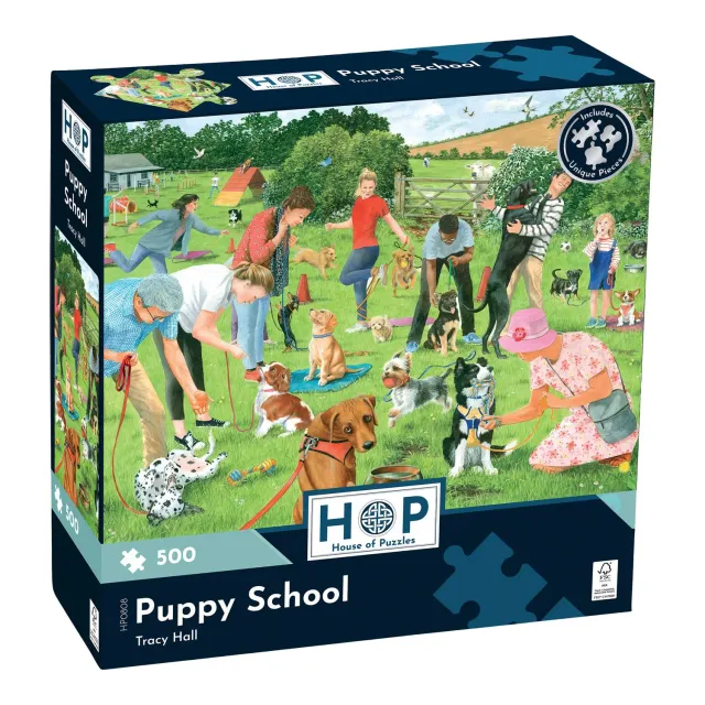 House of Puzzles Puppy School puslespil 500 brikker dyr