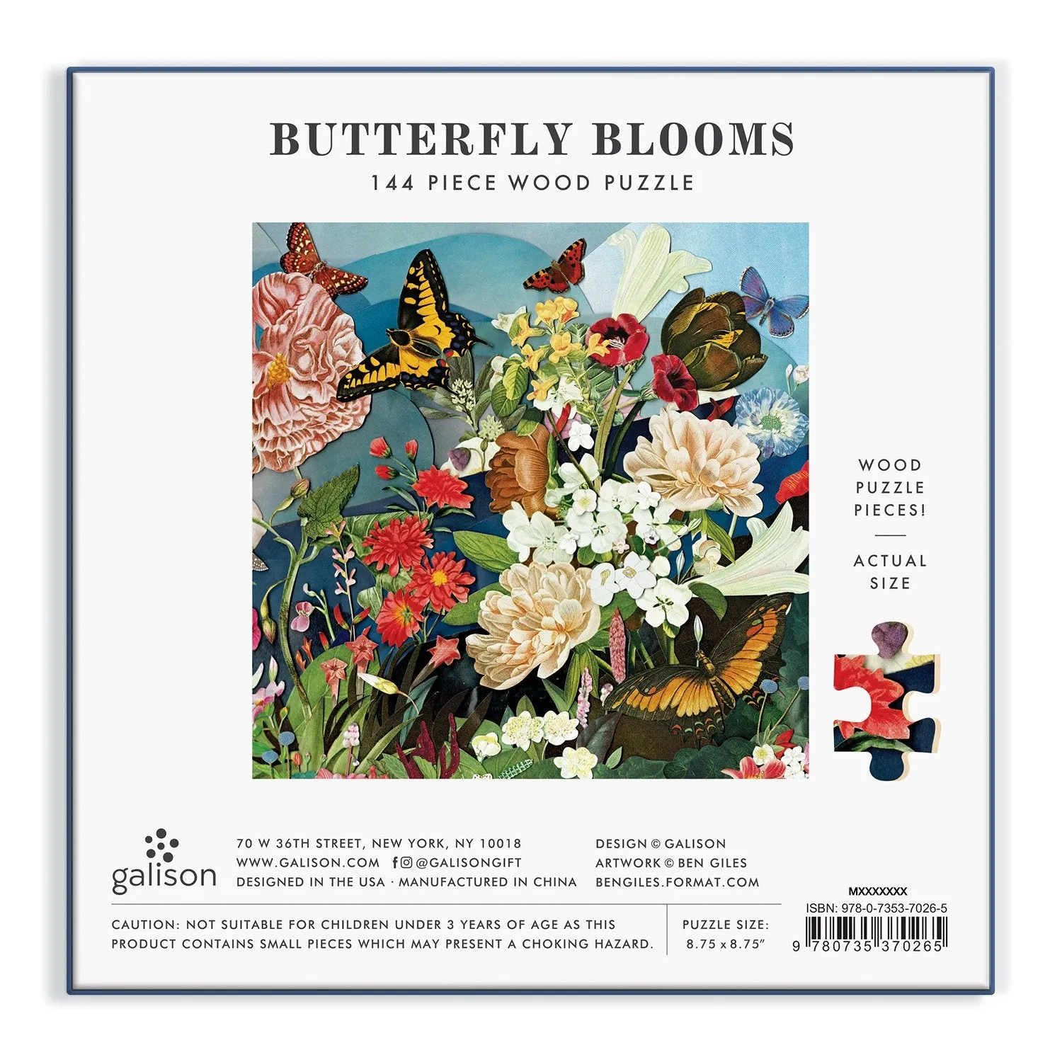 Galison Butterfly Blooms puslespil 144 brikker træ sommerfugle