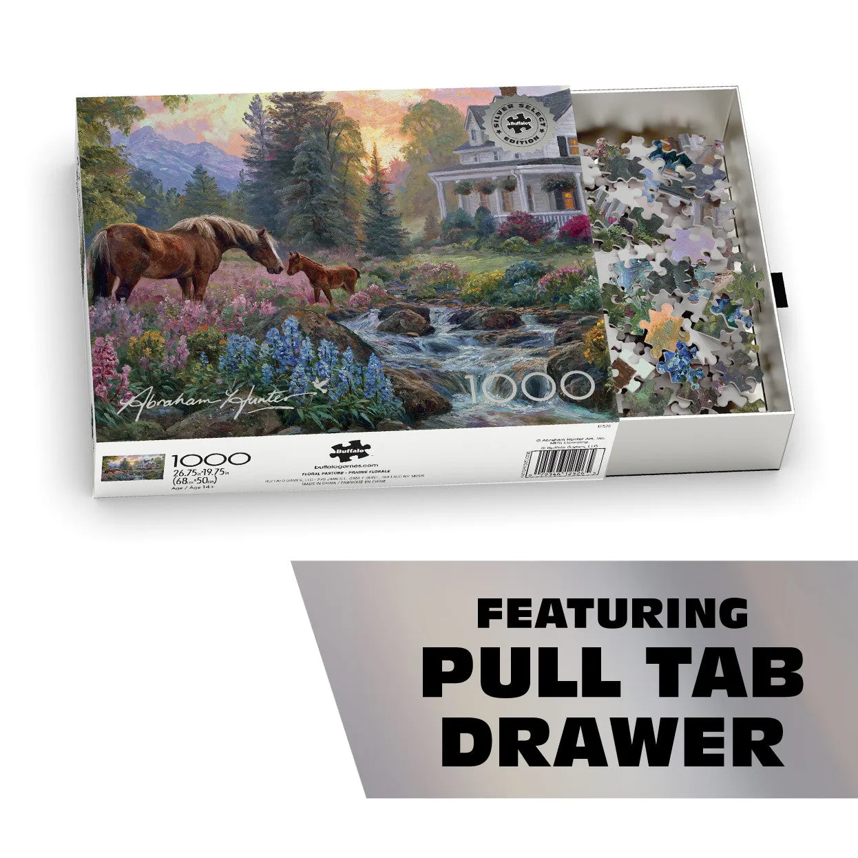 Buffalo Games Silver Select Floral Pasture puslespil 1000 brikker solnedgang