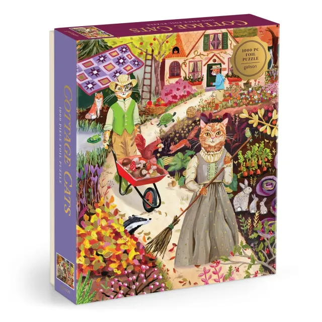 Good Puzzle Co. Anja Riebensahm Cottage Cats puslespil 1000 brikker folie