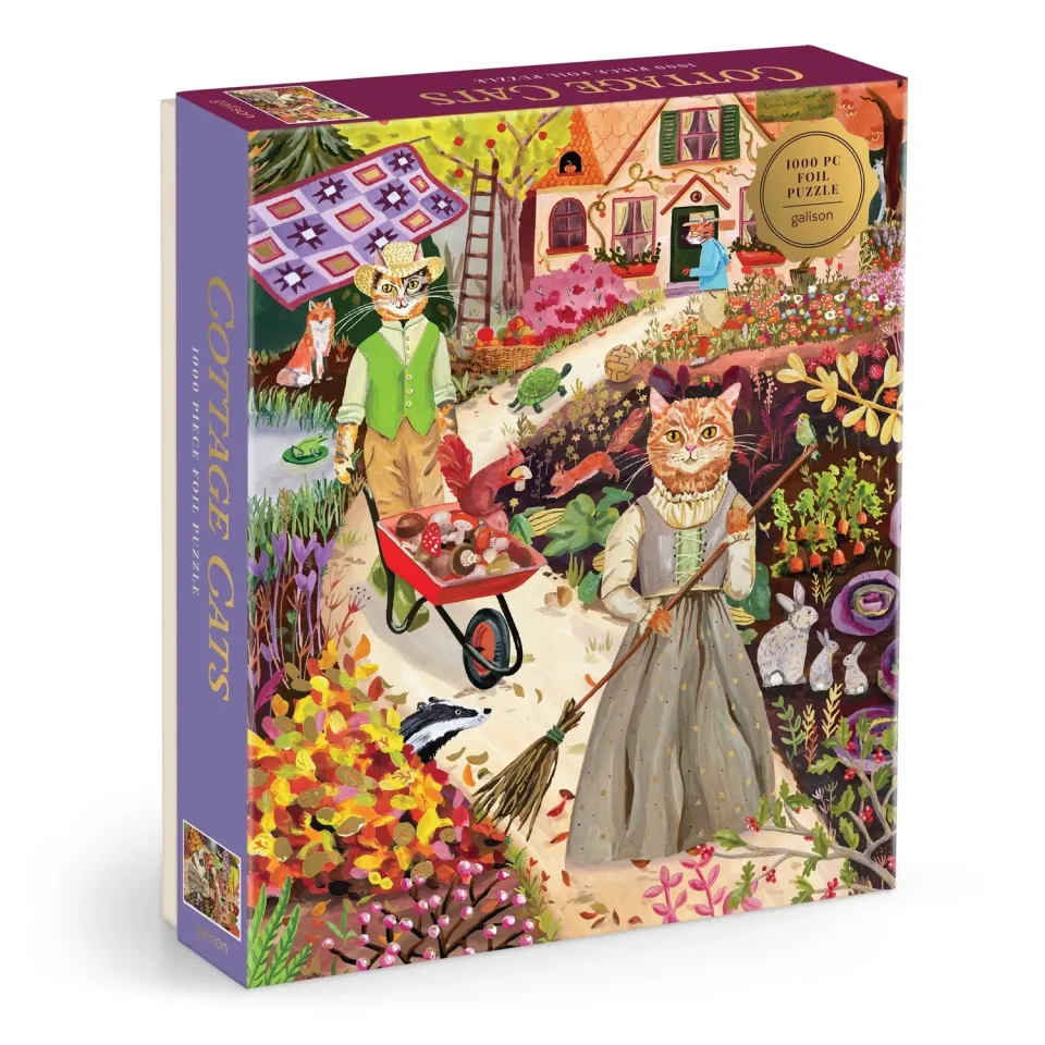 Good Puzzle Co. Anja Riebensahm Cottage Cats puslespil 1000 brikker folie