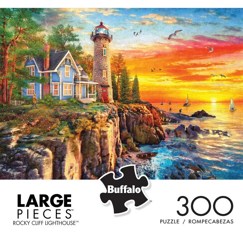 Buffalo Games Rocky Cliff Lighthouse puslespil 300 store brikker