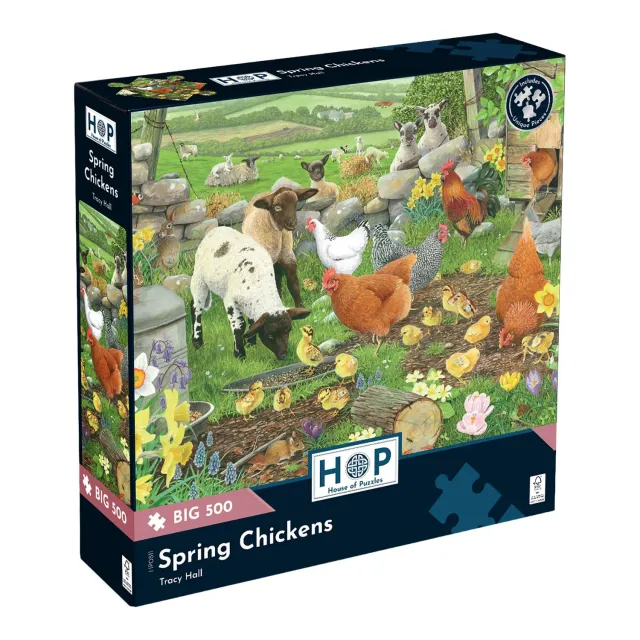 House of Puzzles Spring Chickens BIG 500 puslespil 500 brikker gårdmotiv