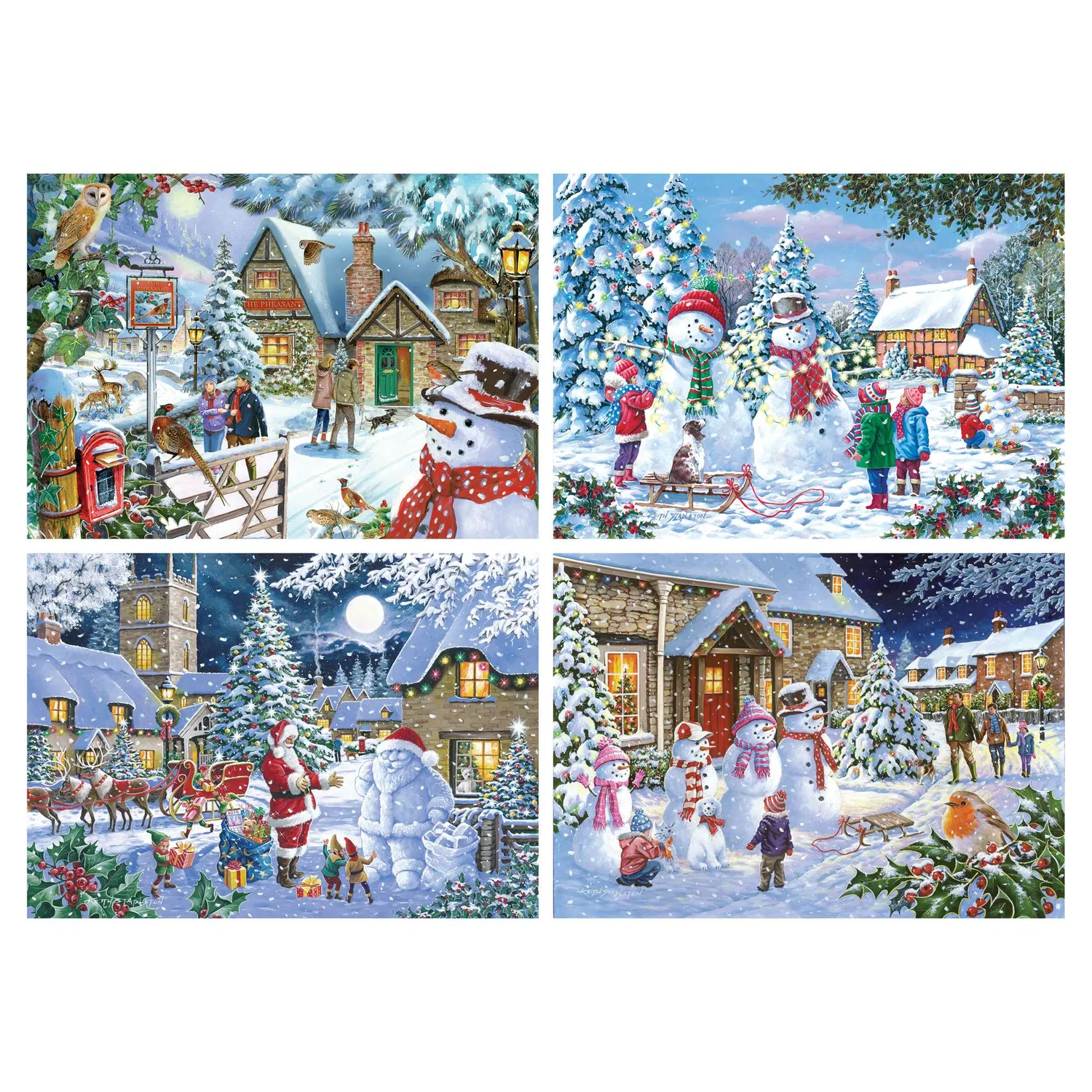 House of Puzzles Let It Snow puslespil 4 x 500 brikker vinter
