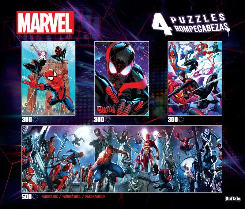 Buffalo Games Marvel Spider-Verse puslespil 4-pak 300+500 brikker