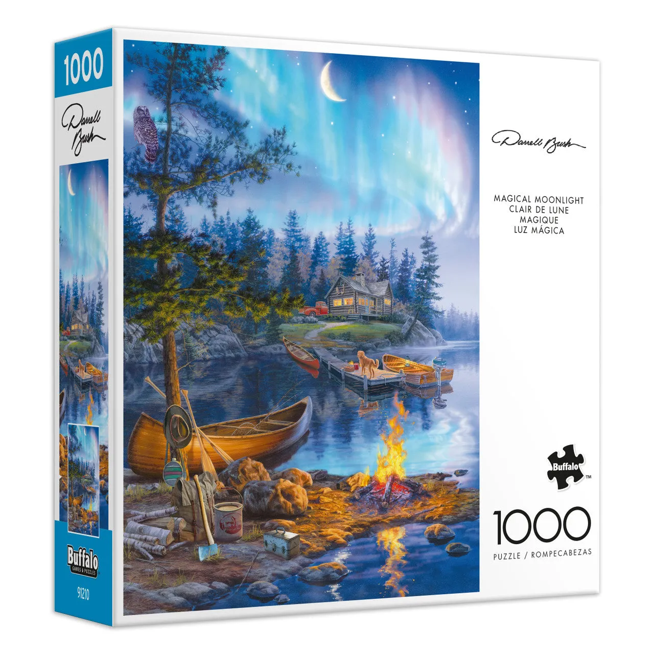Buffalo Games Darrell Bush Magical Moonlight puslespil 1000 brikker søhytte