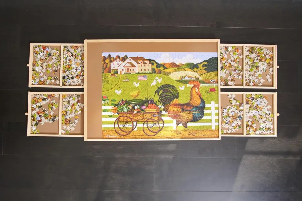 Buffalo Games puslebord i træ 1000 brikker med skuffer