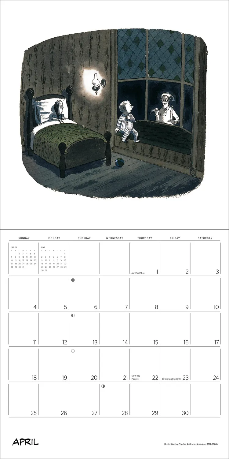 Pomegranate Charles Addams The Addams Family vægkalender 2027 humor