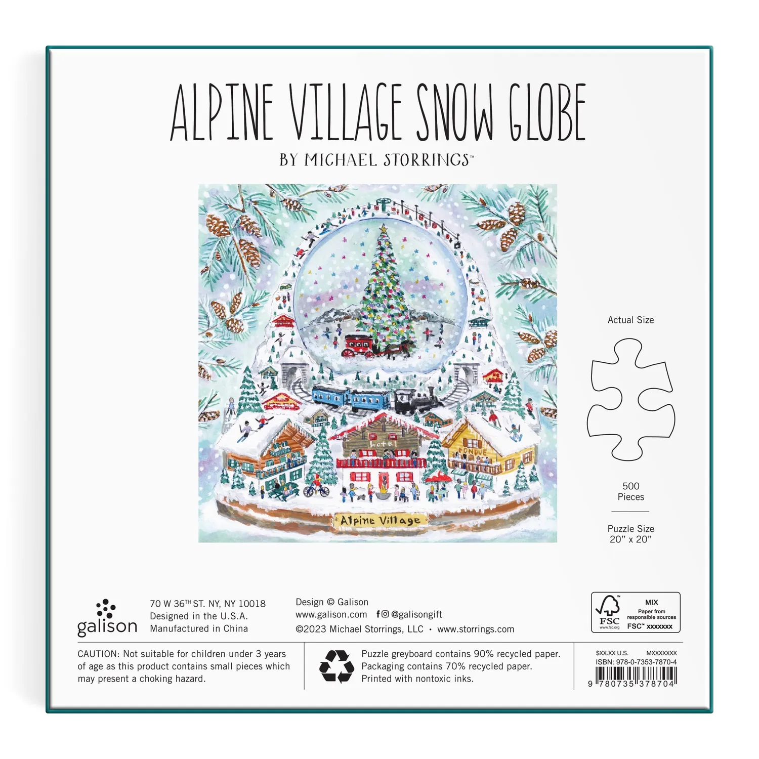 Galison Michael Storrings Alpine Village Snowglobe puslespil 500 brikker folie