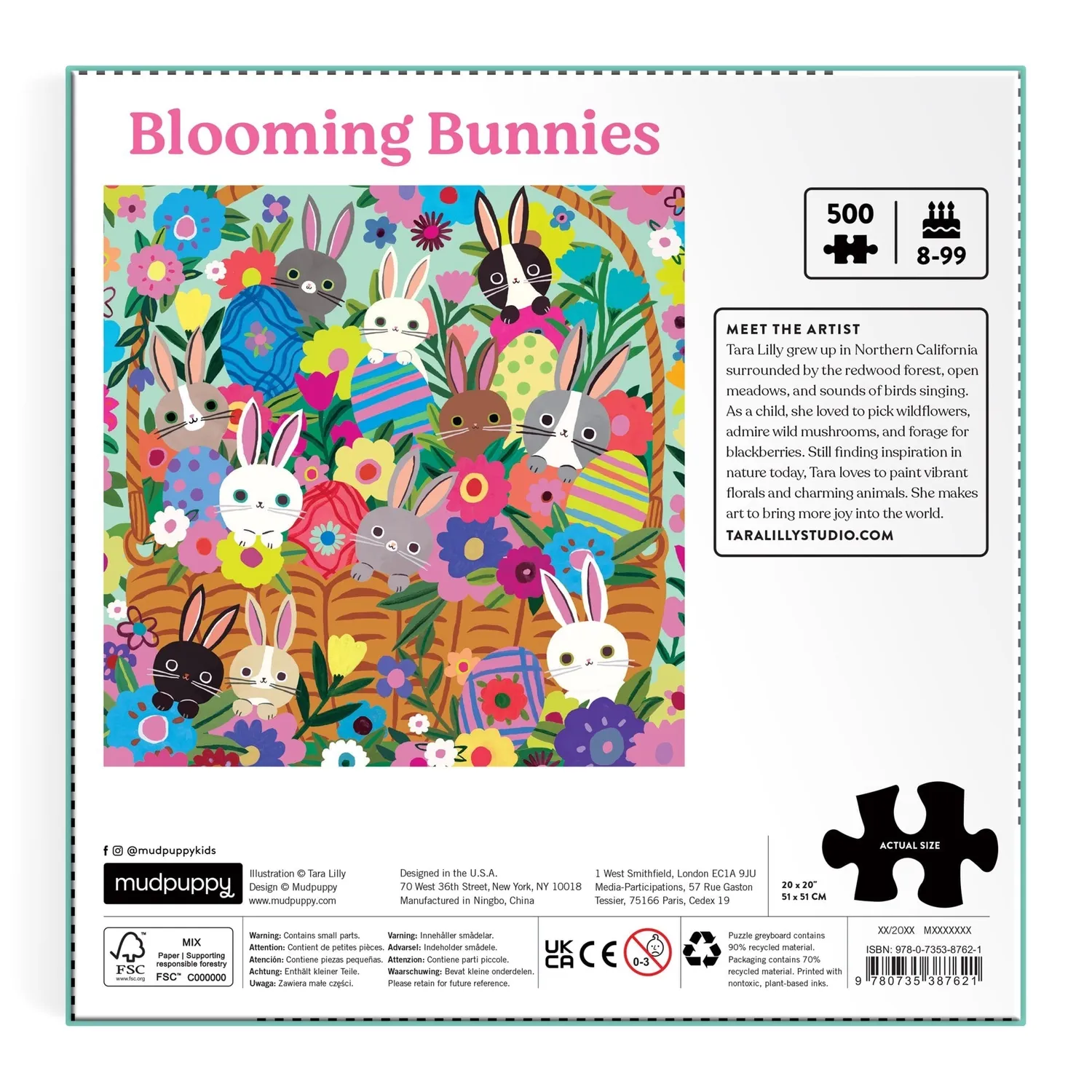 Mudpuppy Blooming Bunnies puslespil 500 brikker folie