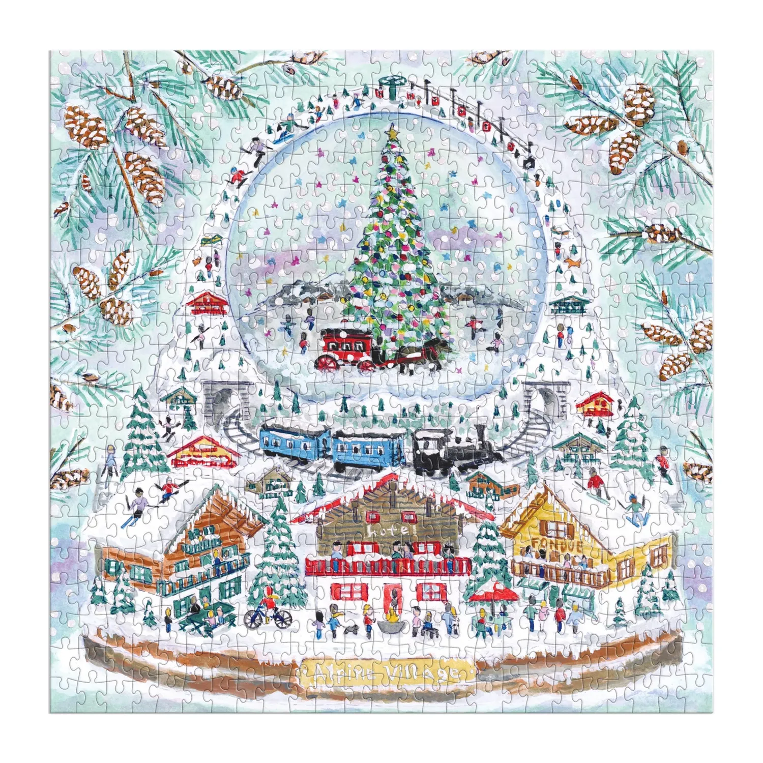 Galison Michael Storrings Alpine Village Snowglobe puslespil 500 brikker folie