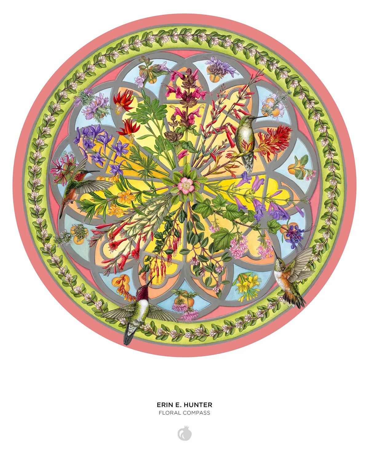 Pomegranate Hunter Floral Compass rund puslespil 500 brikker