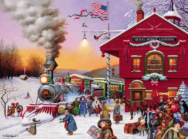 Buffalo Games Charles Wysocki Whistle Stop Christmas puslespil 1000 brikker jul