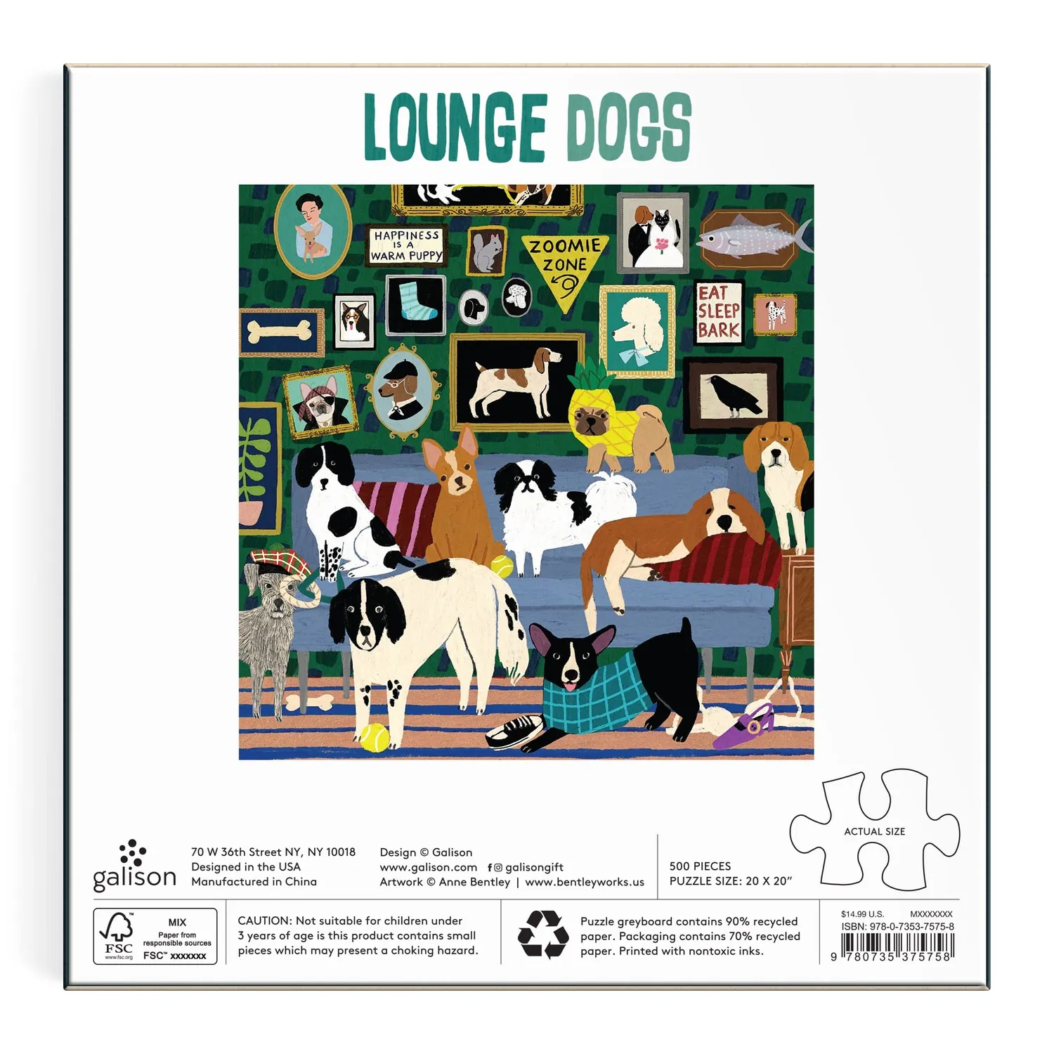 Galison Lounge Dogs puslespil 500 brikker hunde