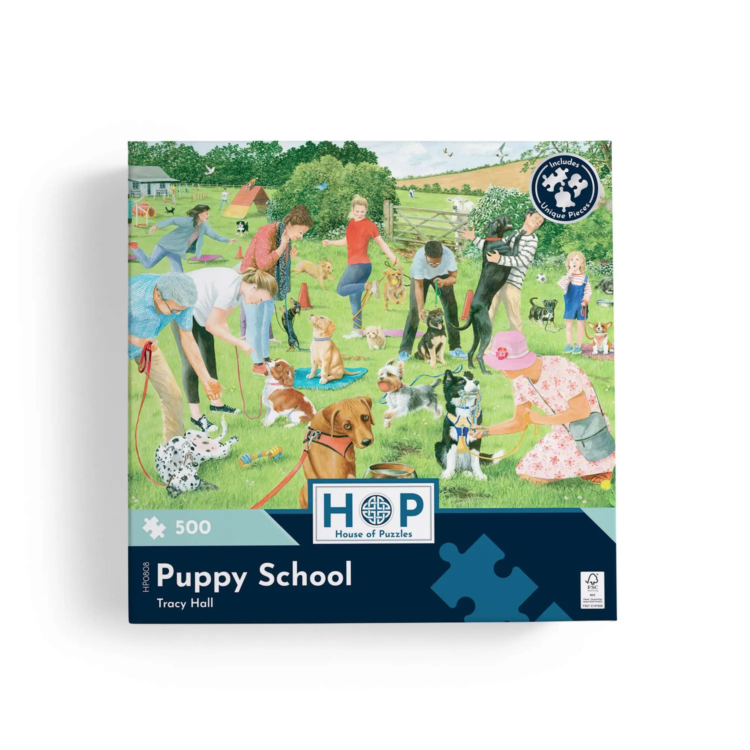 House of Puzzles Puppy School puslespil 500 brikker dyr