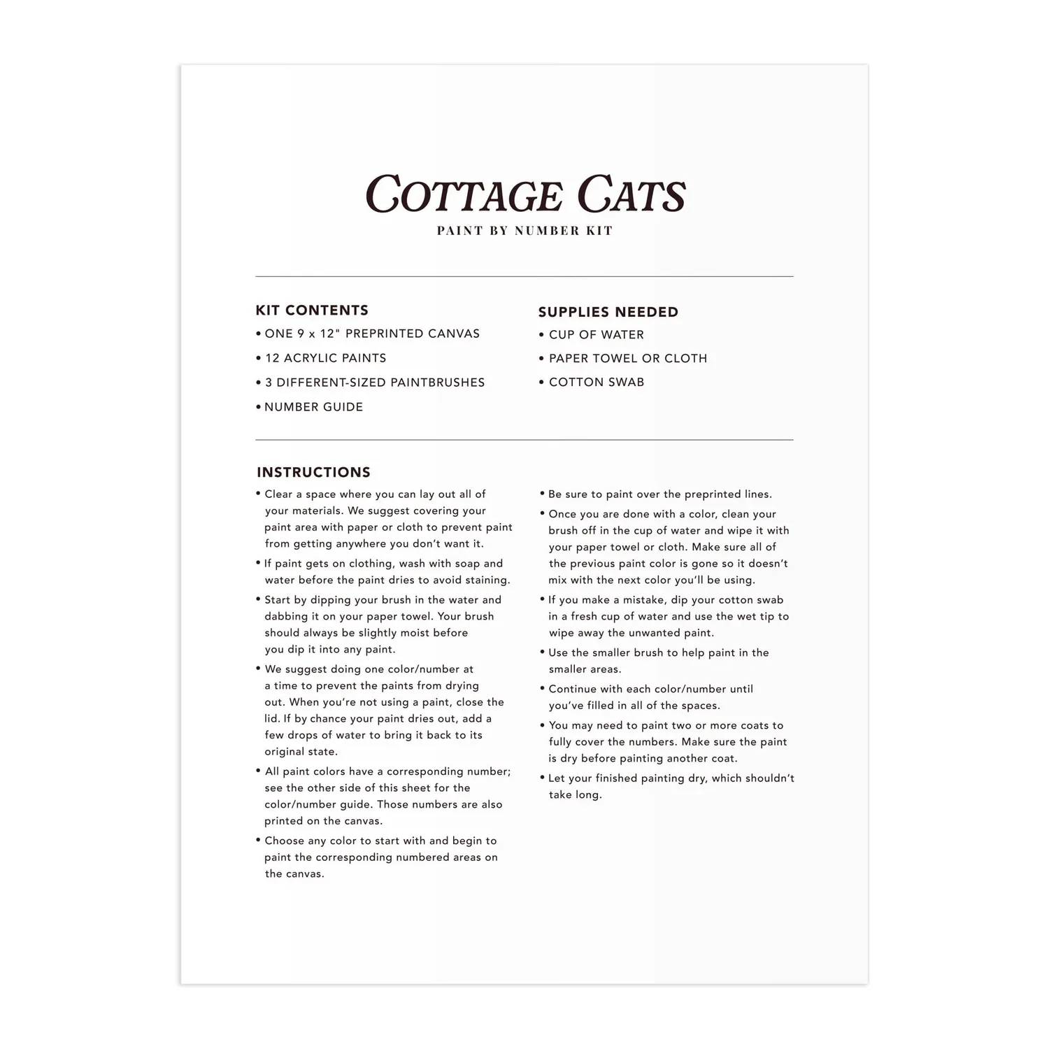 Good Puzzle Co. Cottage Cats mal efter tal sæt 23x30 cm
