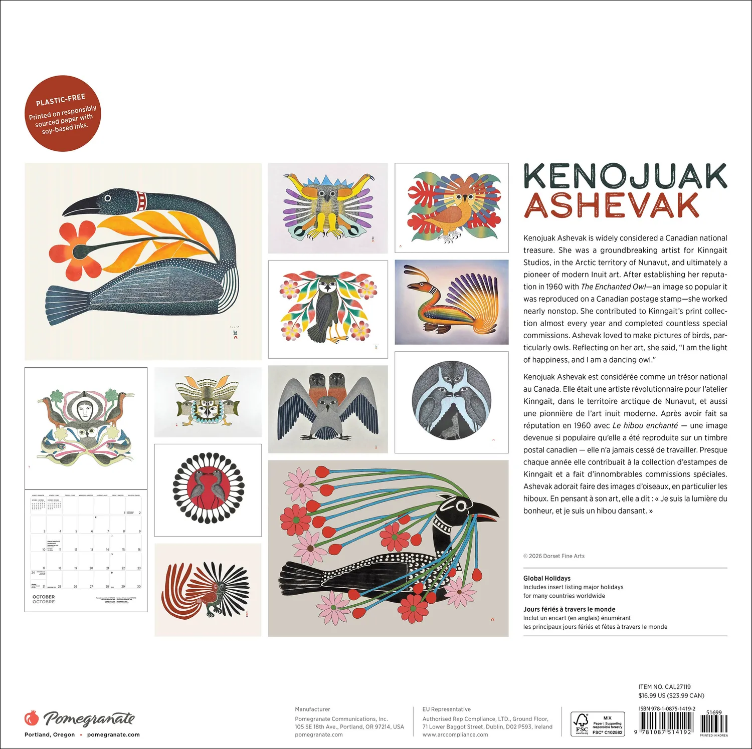 Pomegranate Kenojuak Ashevak vægkalender 2027 inuit