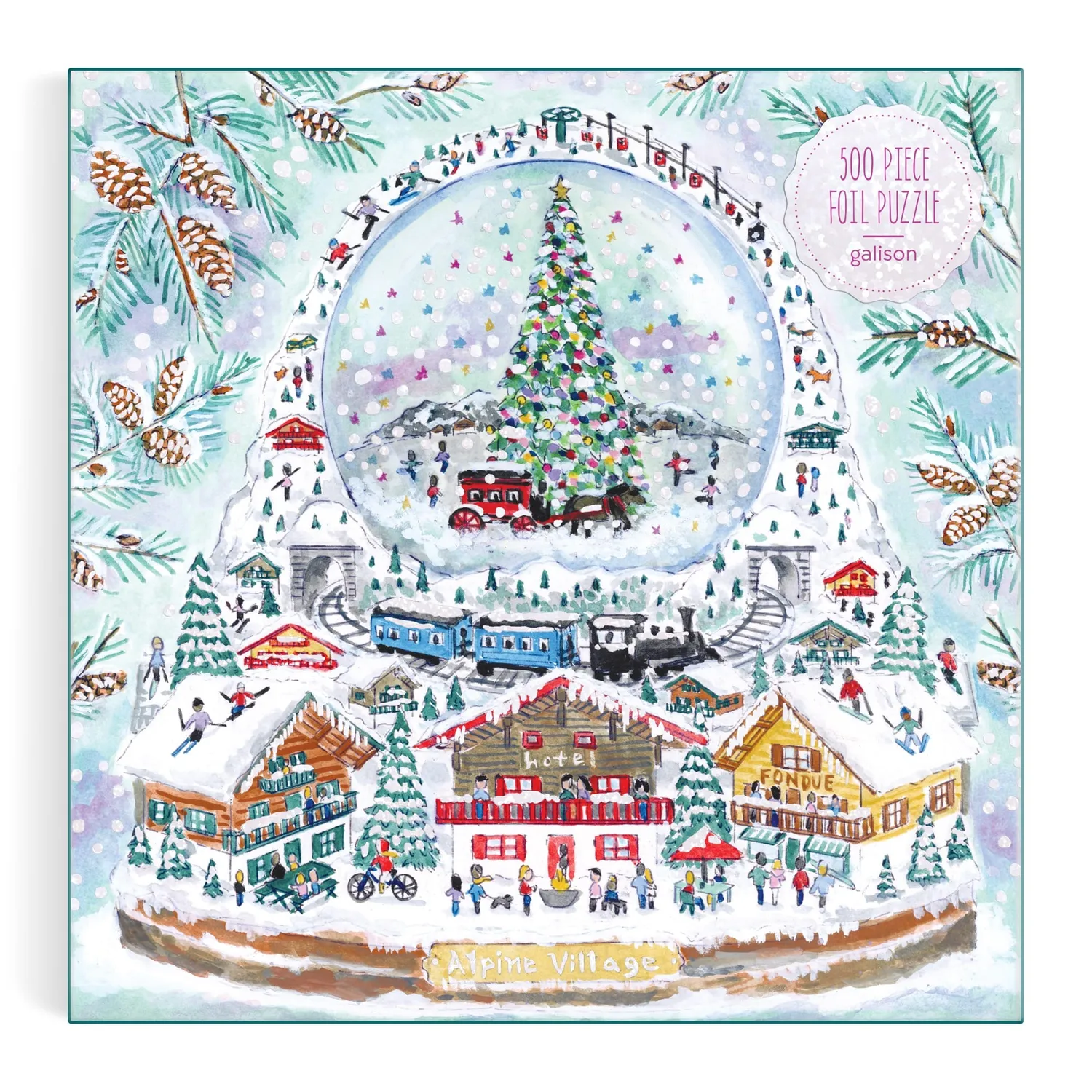 Galison Michael Storrings Alpine Village Snowglobe puslespil 500 brikker folie