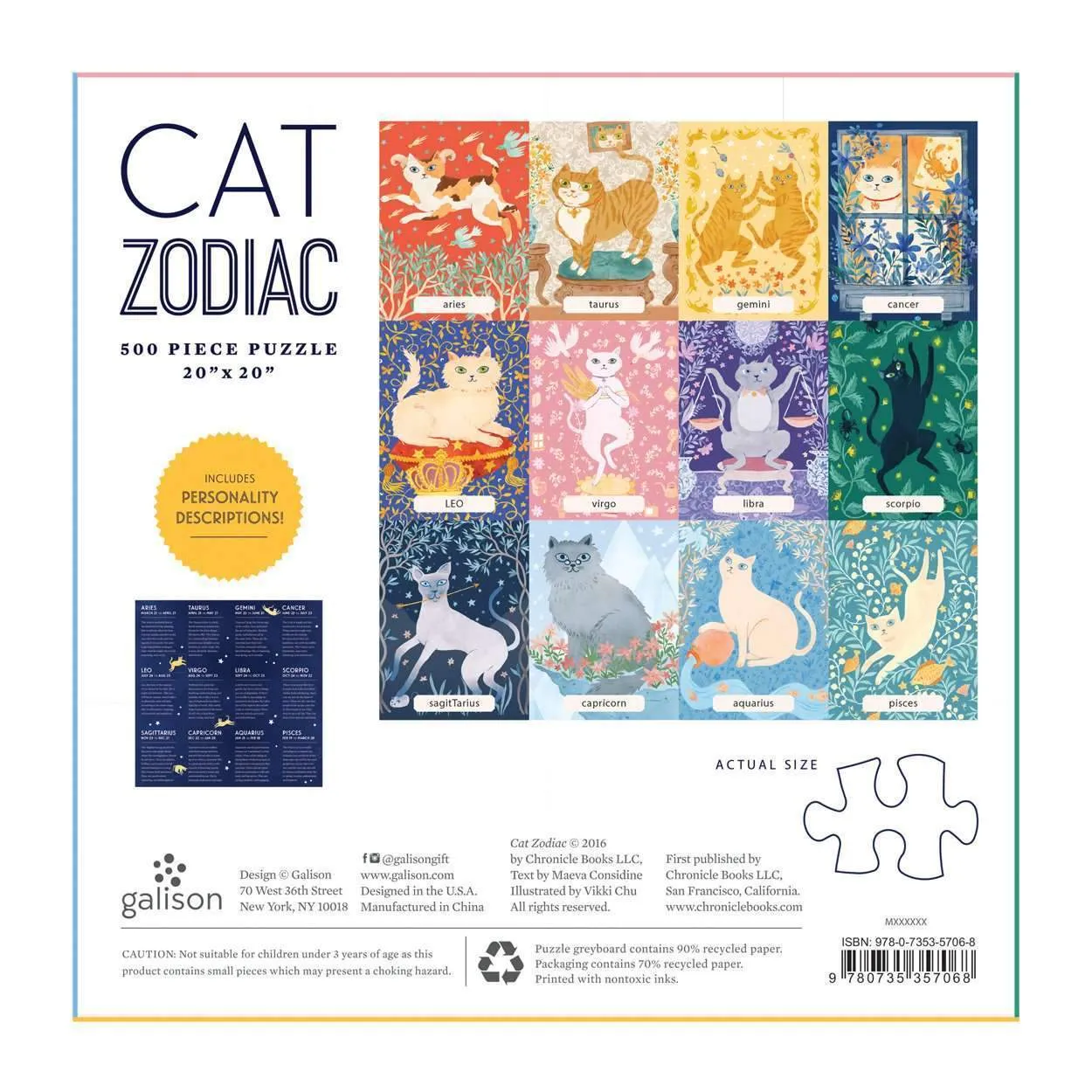 Galison Cat Zodiac puslespil 500 brikker katte