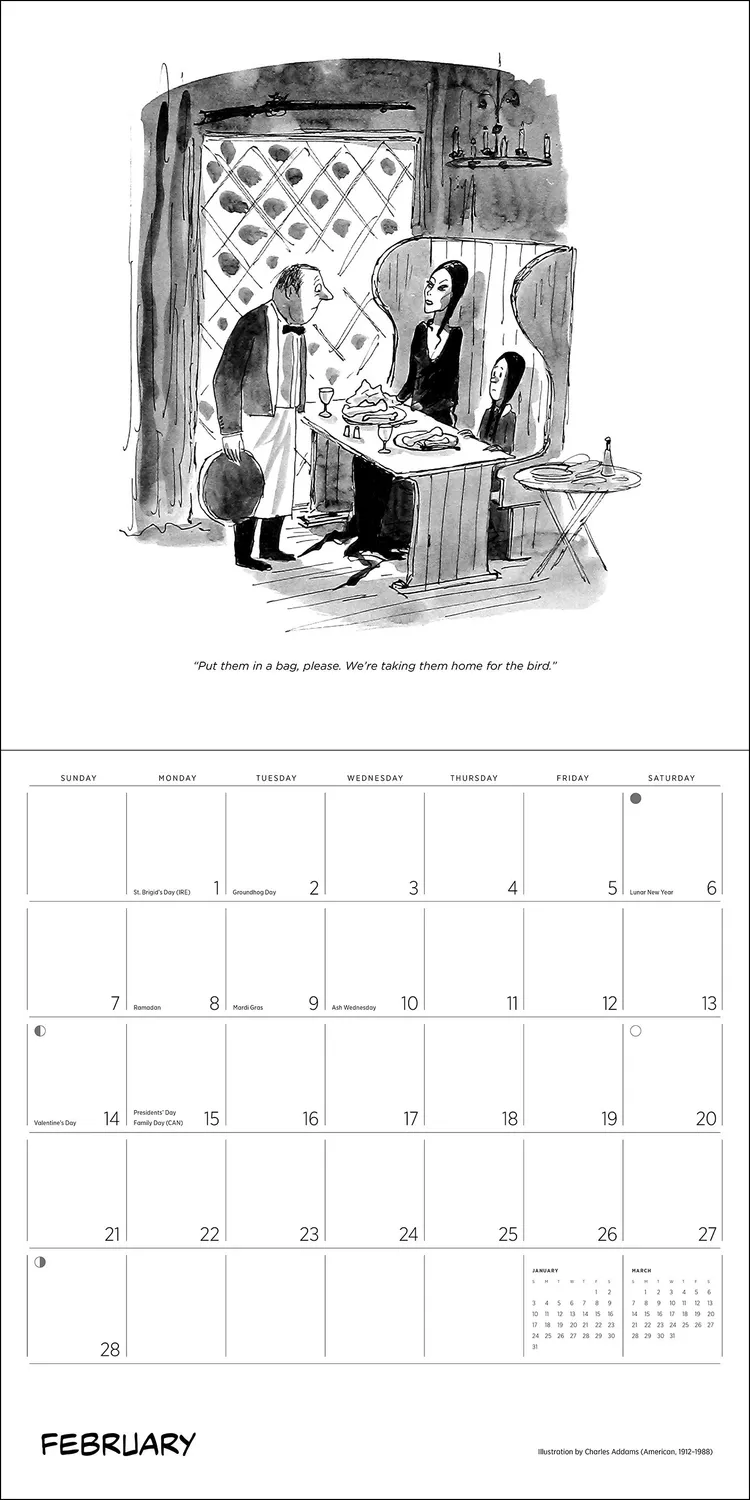 Pomegranate Charles Addams The Addams Family vægkalender 2027 humor