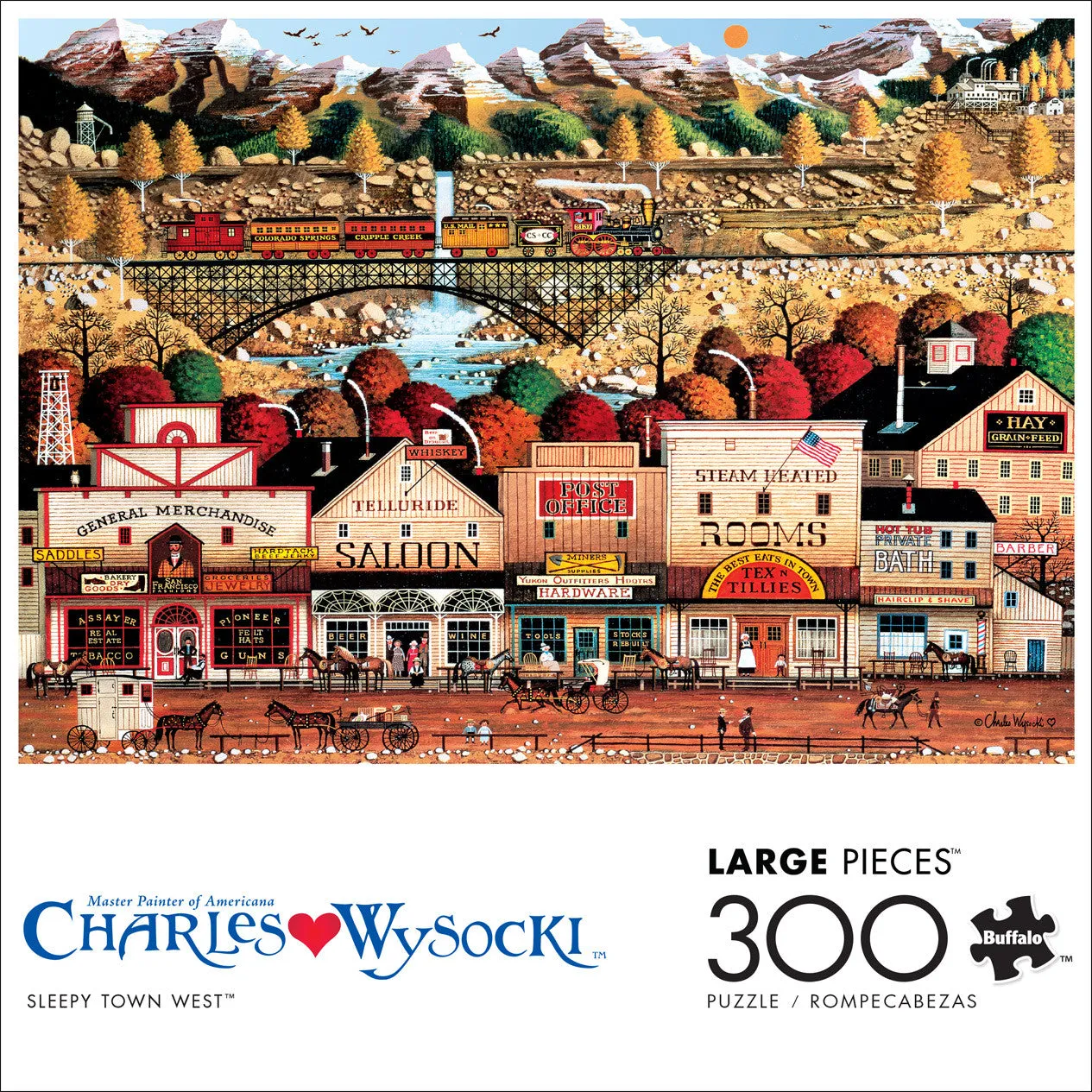 Buffalo Games Charles Wysocki Sleepy Town West puslespil 300 store brikker