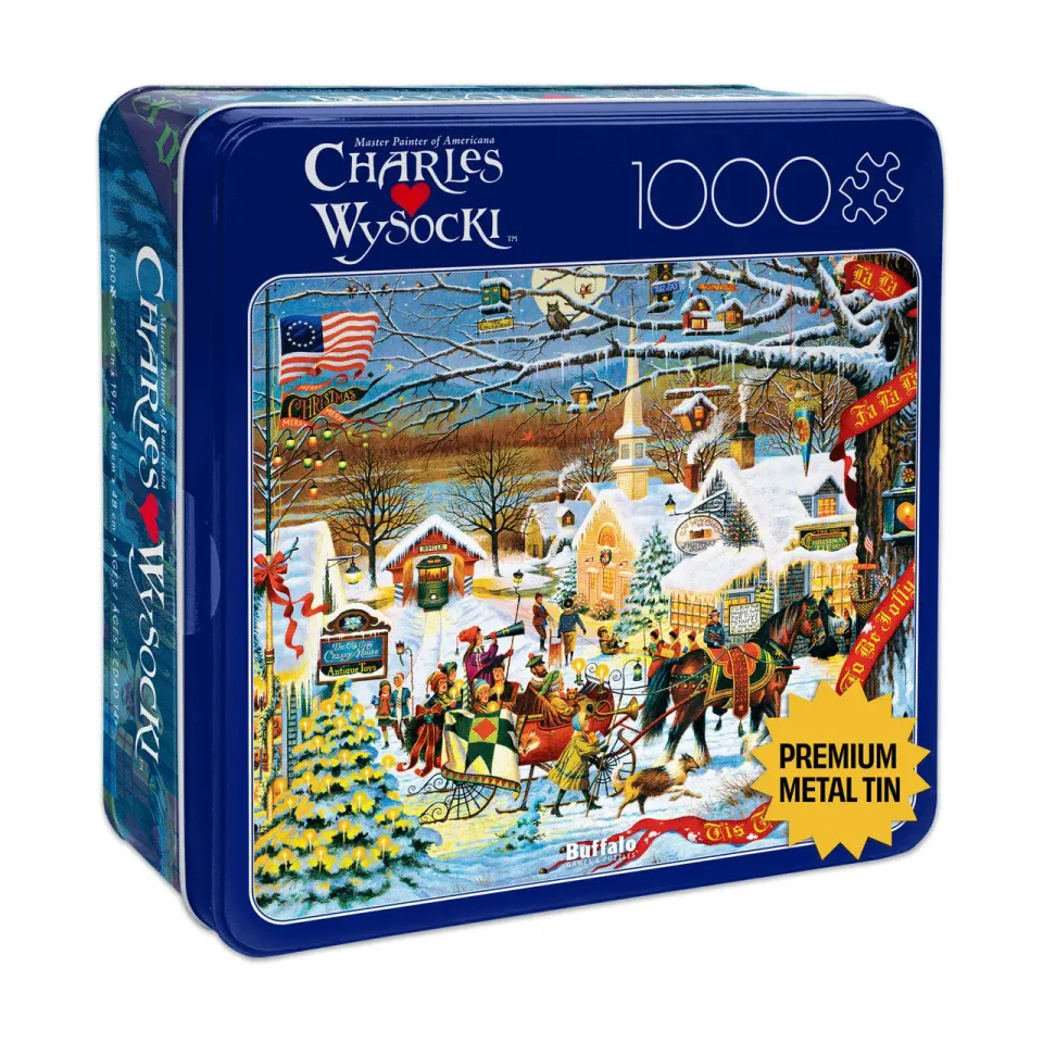 Buffalo Games Small Town Christmas puslespil 1000 i metaldåse