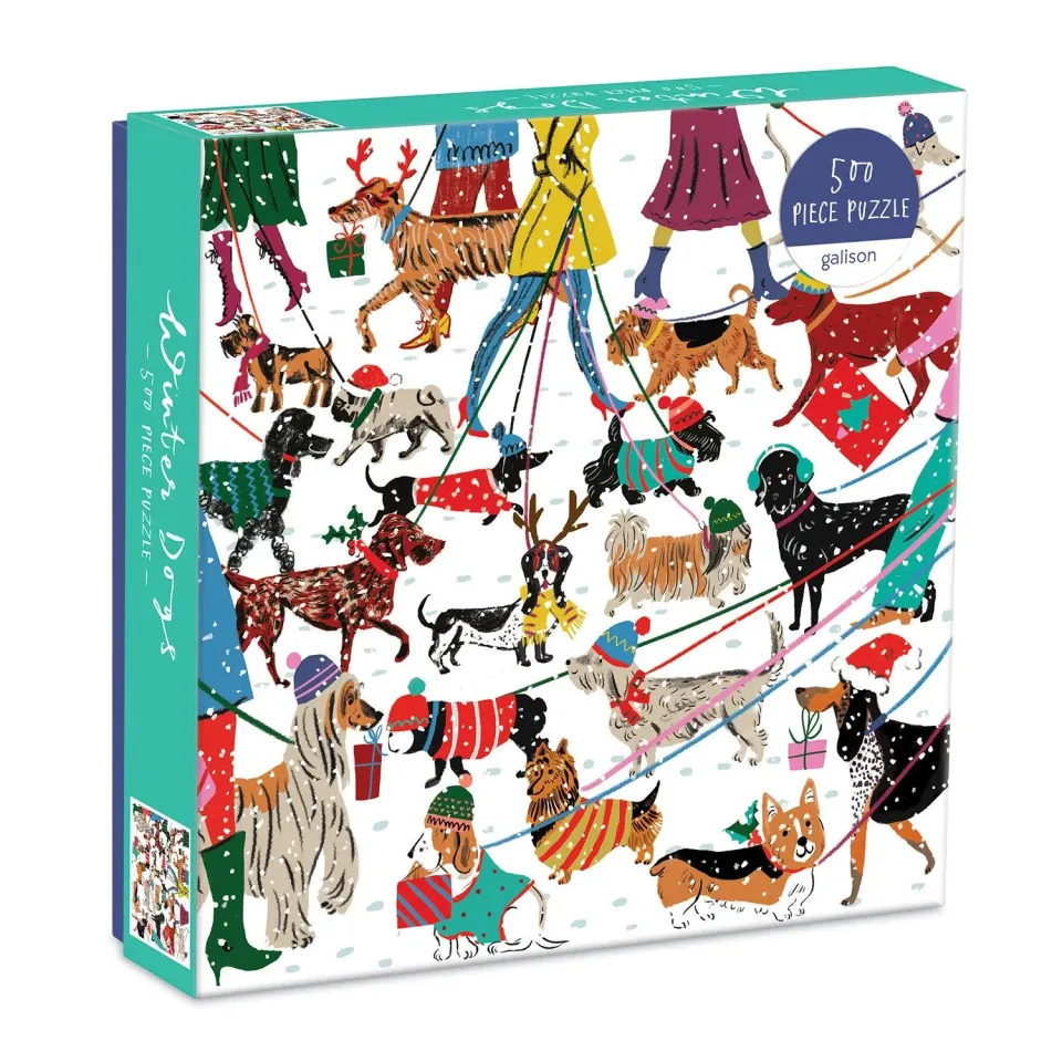 Galison Louise Cunningham Winter Dogs puslespil 500 brikker jul