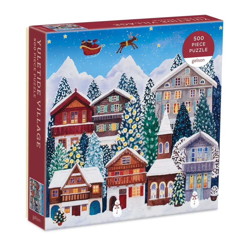 Galison Yuletide Village puslespil 500 brikker jul kvadratisk