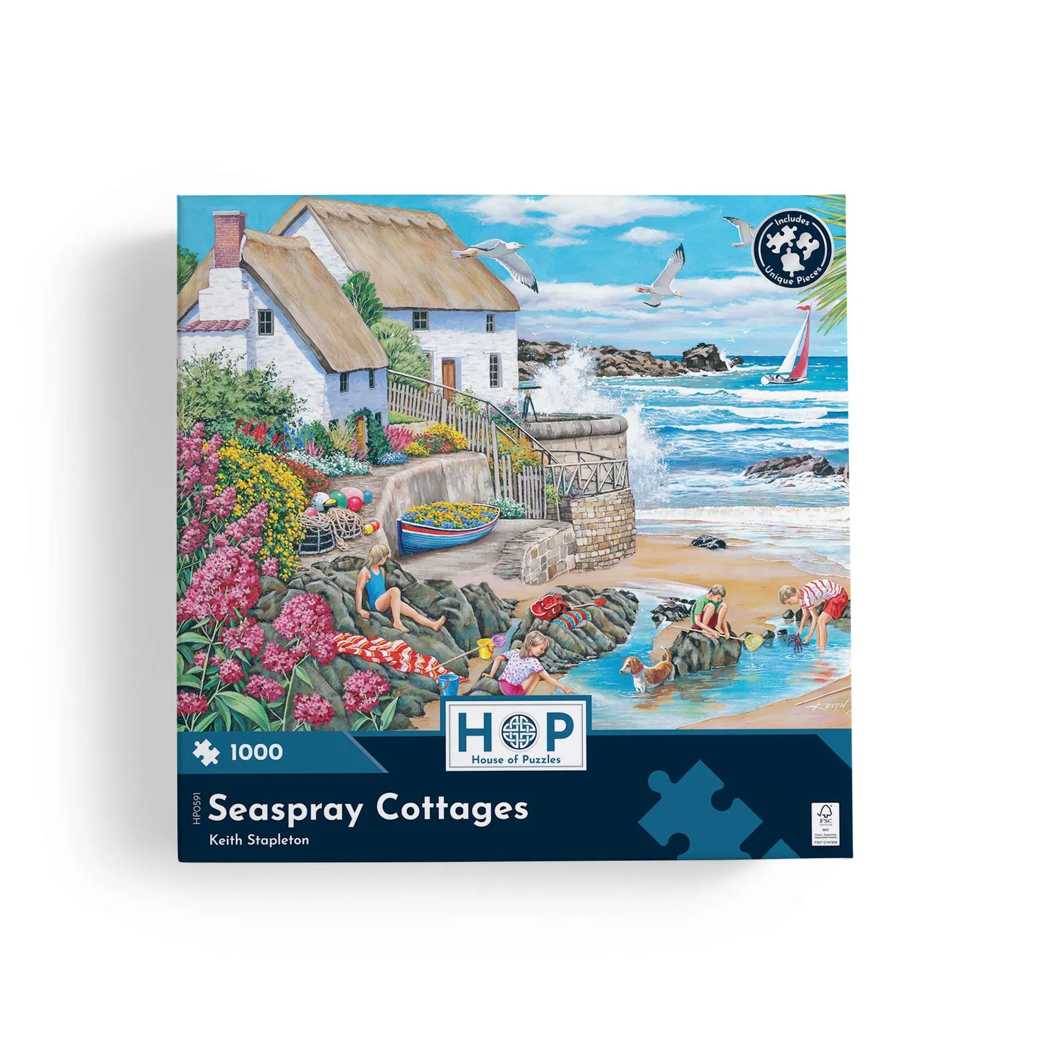 House of Puzzles Seaspray Cottages puslespil 1000 brikker kyst