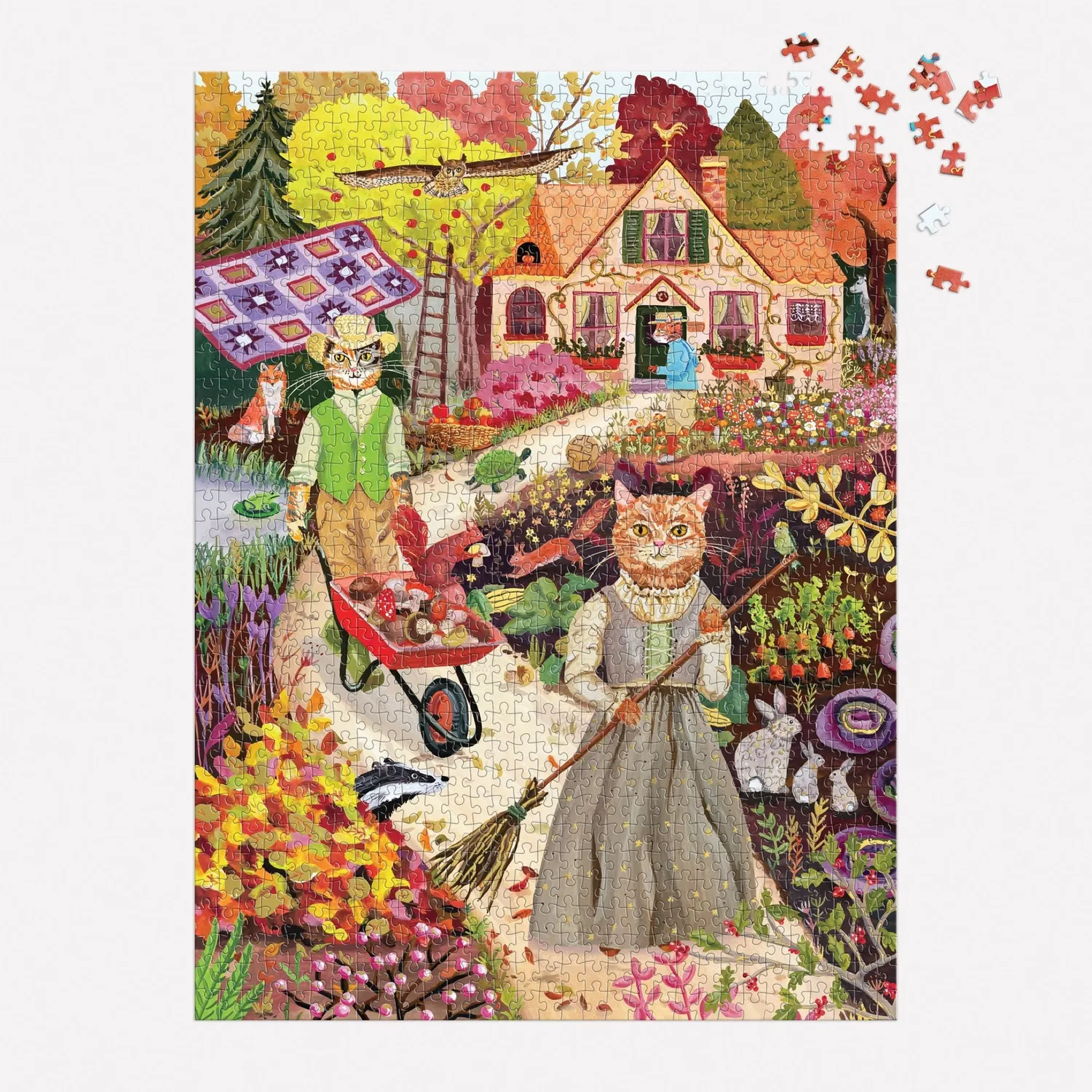 Good Puzzle Co. Anja Riebensahm Cottage Cats puslespil 1000 brikker folie