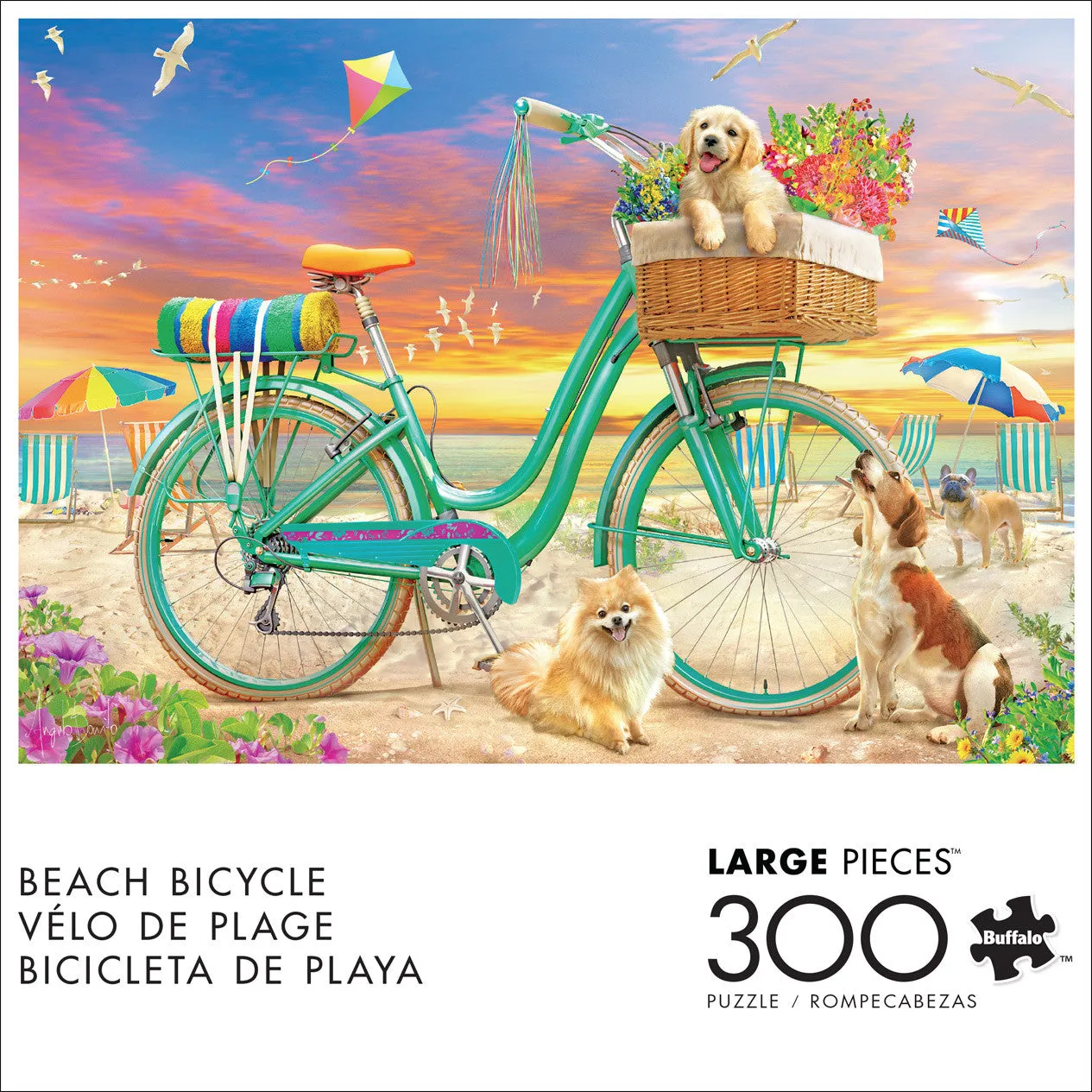 Buffalo Games Beach Bicycle puslespil 300 store brikker hunde