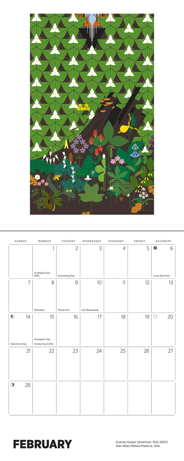 Pomegranate Charley Harper 2027 minivægkalender fugle 12 mdr