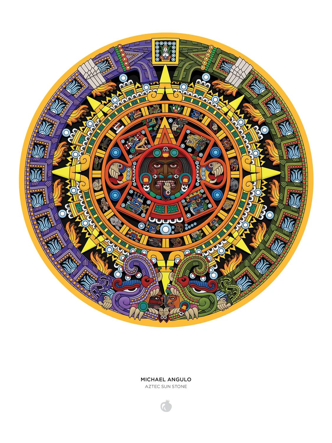 Pomegranate Angulo Aztec Sun Stone puslespil 1000 brikker rundt